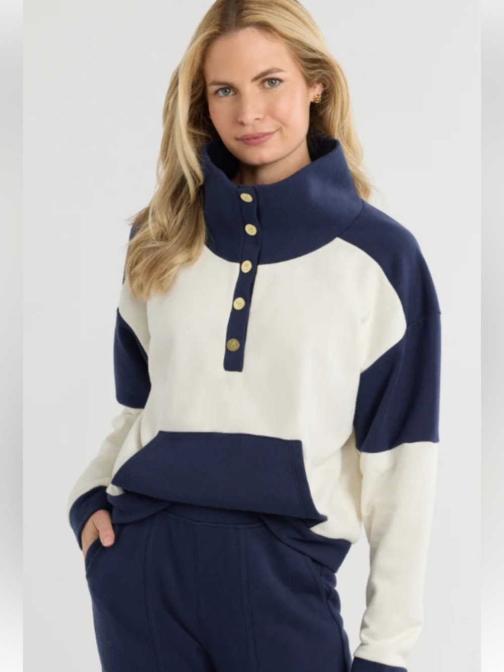 Dudley Stephens Navy and White Townhill Pullover in Terry Fleece, Size Small